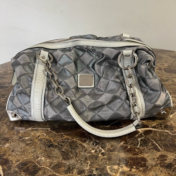 MCM Handbags - Authentic MCM Munchen Monogram Satchel Chain Handle Handbag Gray White